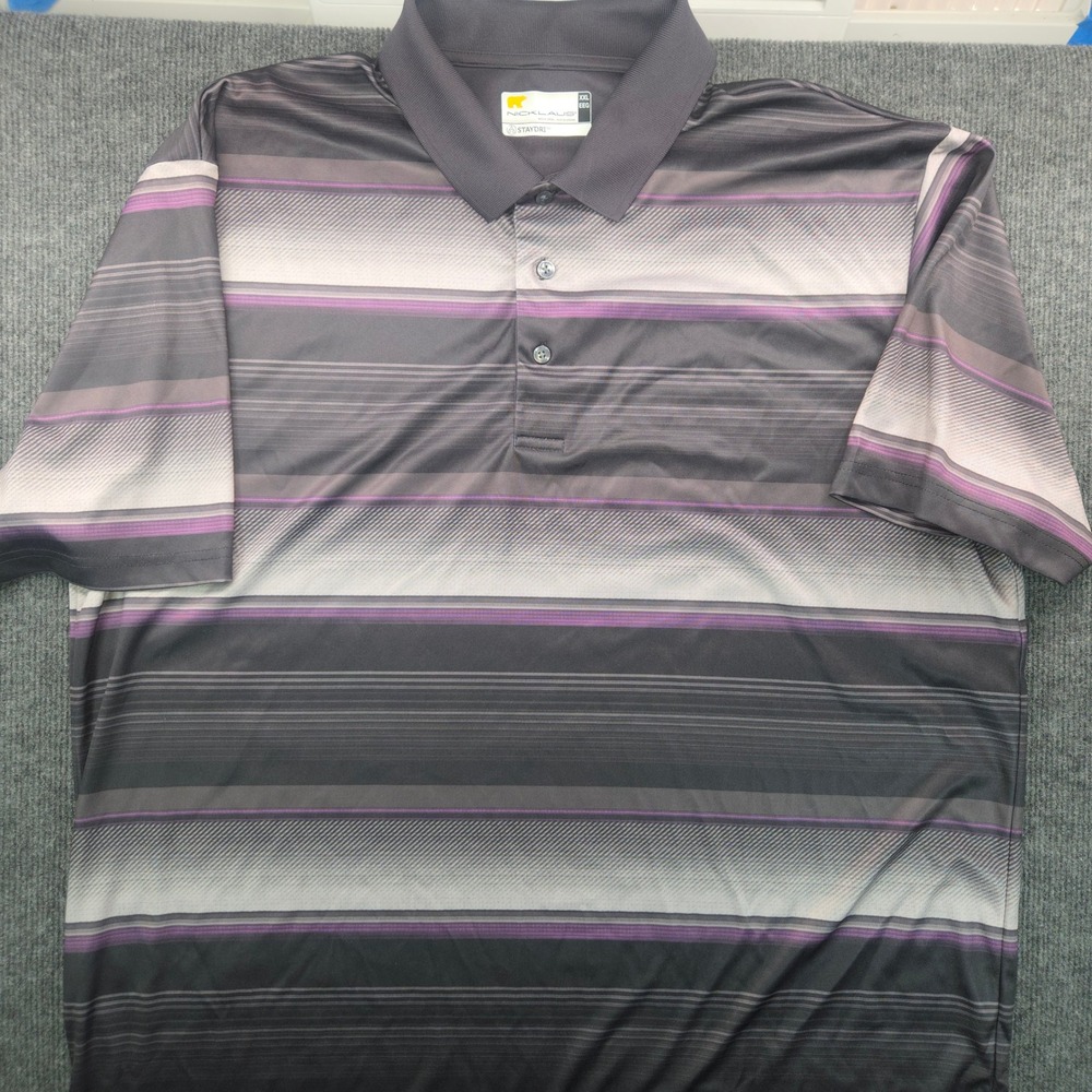 Nicklaus Polo Shirt Mens XXL Grey Purple Striped StayDri Performance Golf Top